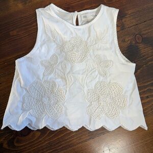 Zara White Embroidered Women's Top